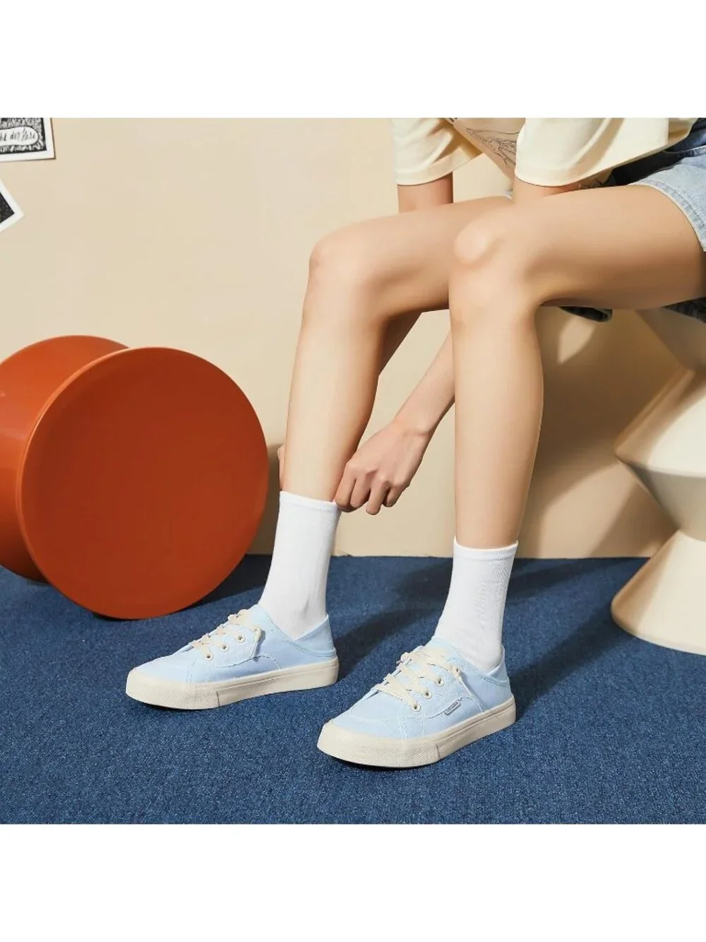 Women's Baby Blue Round Toe Solid Non Slip Fashion Slip on Loafer Sneaker Shoes